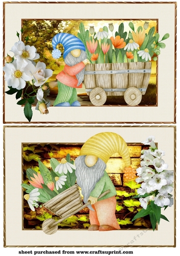 2 Floral gnome card front/toppers