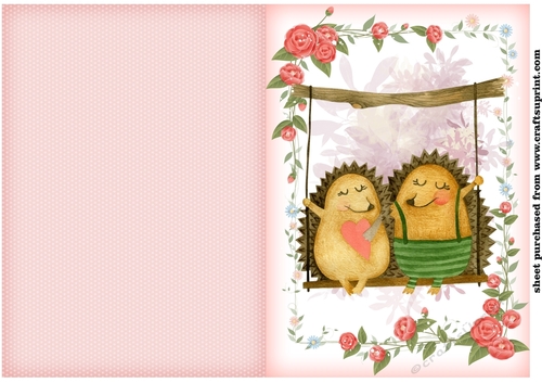 Hedgehog couple on swing cut and fold card
