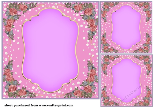 3 Pink floral corner card front/topper blanks