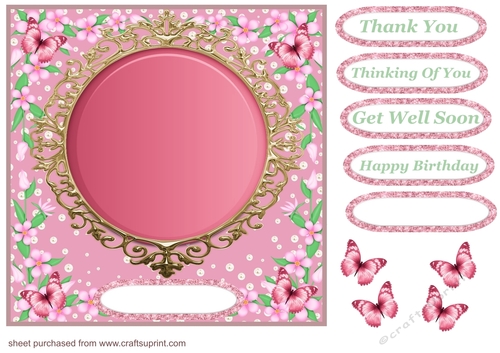 Pink floral card front blank
