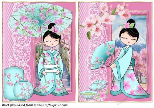 2 Pink Oriental card front/toppers