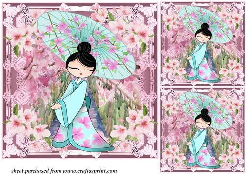 3 Pink Oriental lady card front/toppers 3