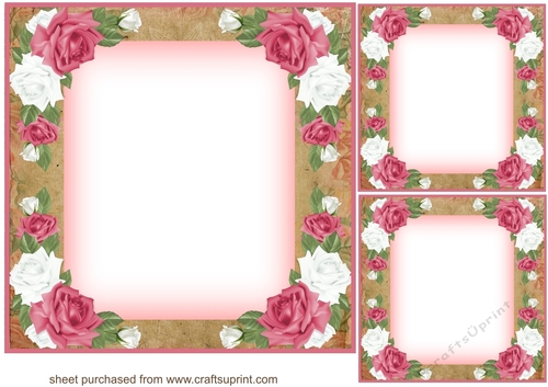 3 Pink and white rose card front/topper blanks 1