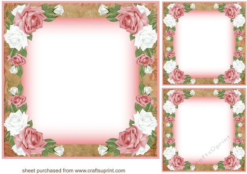 3 Pink and white rose card front/topper blanks 2