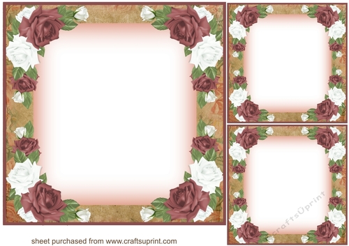 3 Chocolate and white rose card front/topper blanks 