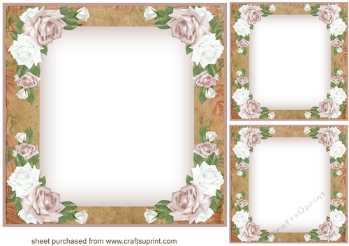 3 Coffee and white rose card front/topper blanks 