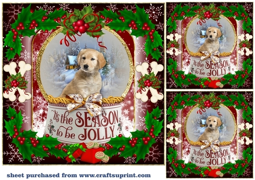 3 Red Christmas puppy card front/toppers 1