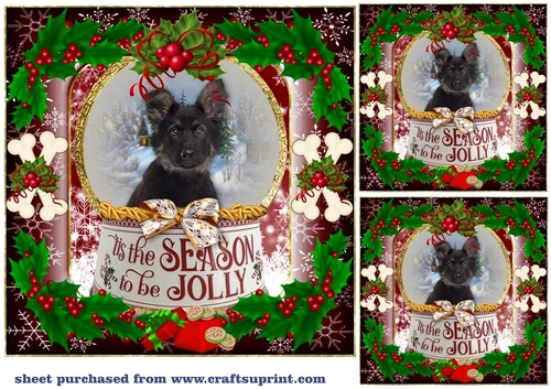 3 Red Christmas puppy card front/toppers 2