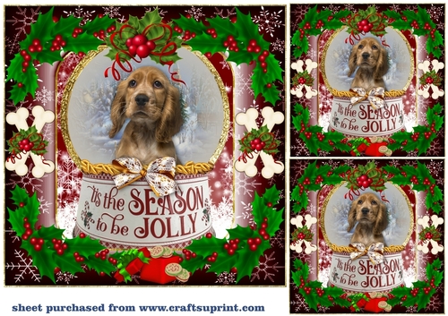3 Red Christmas puppy card front/toppers 3