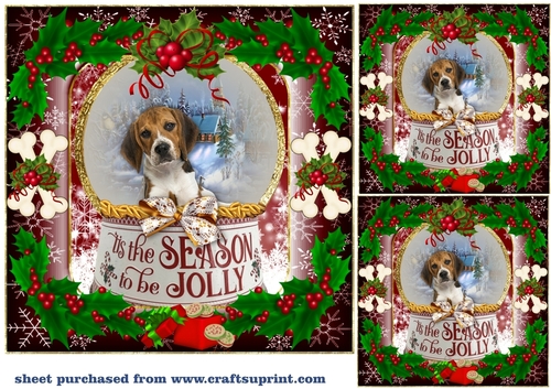 3 Red Christmas puppy card front/toppers 4