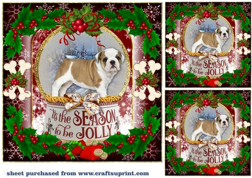 3 Red Christmas puppy card front/toppers 5