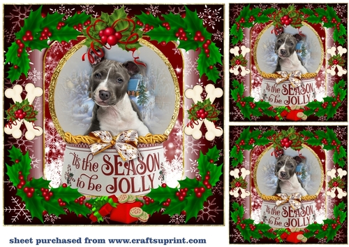 3 Red Christmas puppy card front/toppers 6