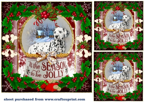 3 Red Christmas puppy card front/toppers 7