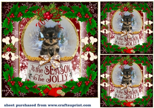 3 Red Christmas puppy card front/toppers 8