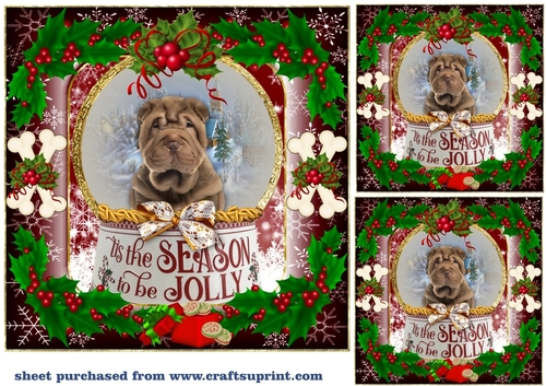 3 Red Christmas puppy card front/toppers 9