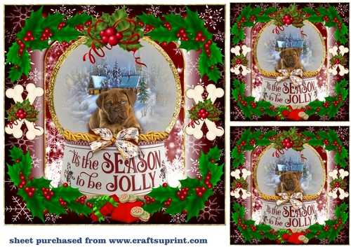 3 Red Christmas puppy card front/toppers 10
