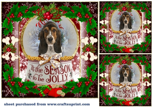 3 Red Christmas puppy card front/toppers 11