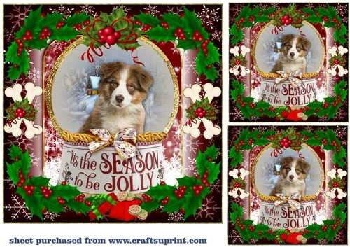 3 Red Christmas puppy card front/toppers 12