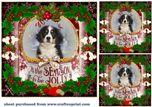 3 Red Christmas puppy card front/toppers 13