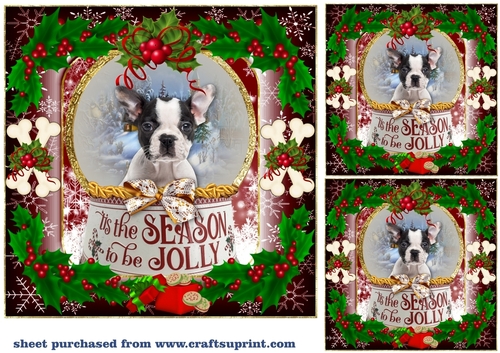 3 Red Christmas puppy card front/toppers 14