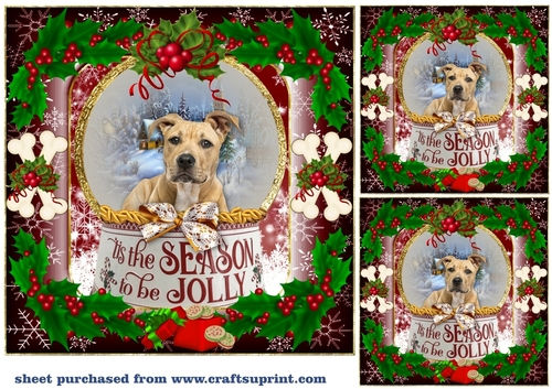 3 Red Christmas puppy card front/toppers 15