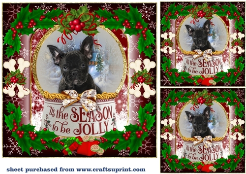 3 Red Christmas puppy card front/toppers 17