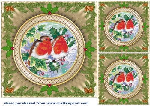 3 Gold Christmas robin card front/toppers 2