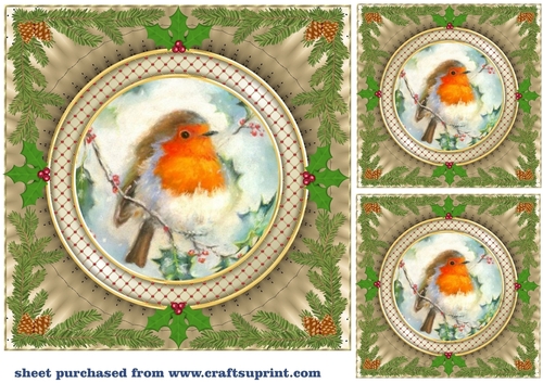 3 Gold Christmas robin card front/toppers 3