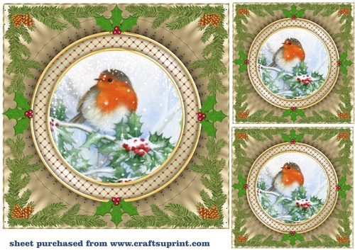 3 Gold Christmas robin card front/toppers 4
