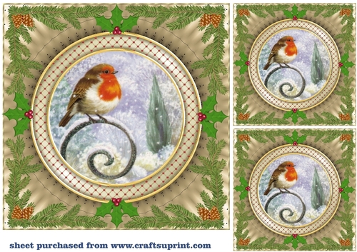 3 Gold Christmas robin card front/toppers 6