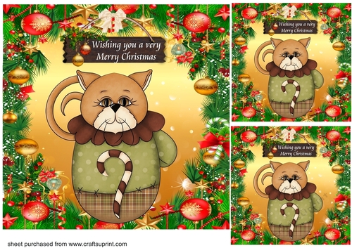 3 Christmas kitten in mitten card front/toppers