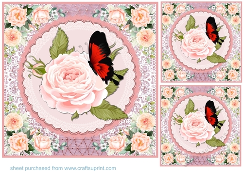 3 Pink lace floral butterfly card fronts