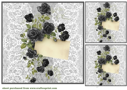 3 Black lace rose notelet card front/toppers 