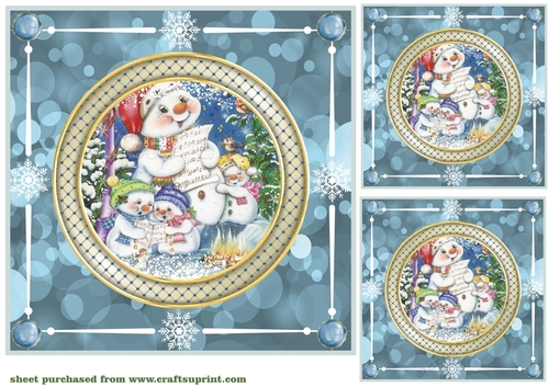 3 Blue bokeh vintage Christmas card front/toppers 1