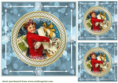 3 Blue bokeh vintage Christmas card front/toppers 2
