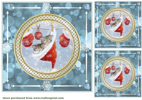 3 Blue bokeh vintage Christmas card front/toppers 4