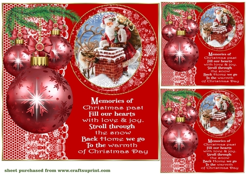 3 Red vintage Christmas card front/toppers 1