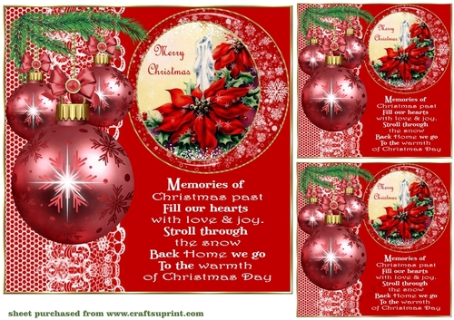 3 Red vintage Christmas card front/toppers 2