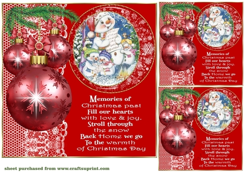3 Red vintage Christmas card front/toppers 3