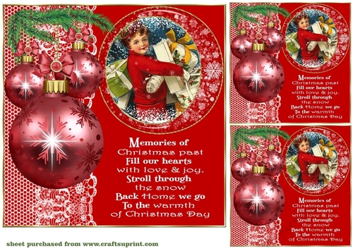3 Red vintage Christmas card front/toppers 5