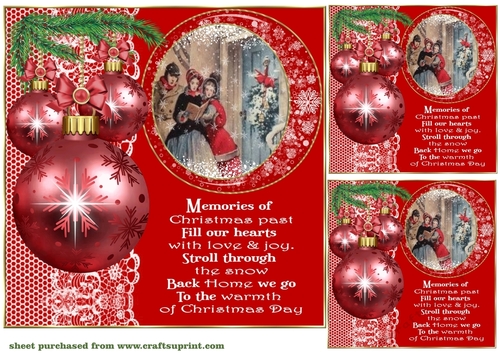 3 Red vintage Christmas card front/toppers 6