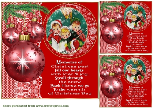 3 Red vintage Christmas card front/toppers 7
