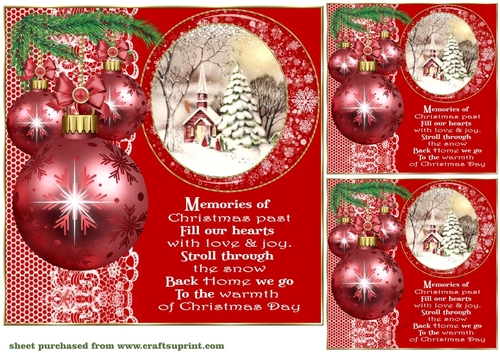 3 Red vintage Christmas card front/toppers 8