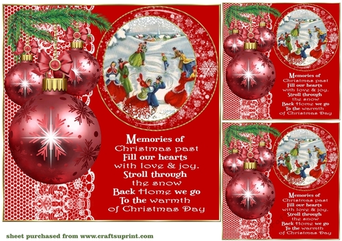 3 Red vintage Christmas card front/toppers 9