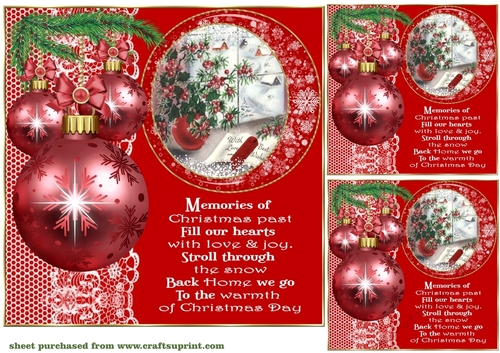 3 Red vintage Christmas card front/toppers 10
