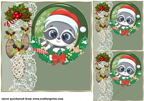 3 Green Christmas animal card front/toppers 4