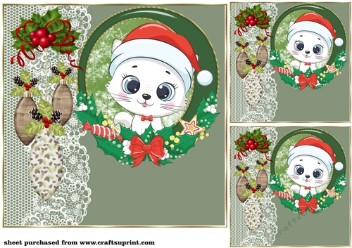 3 Green Christmas animal card front/toppers 5