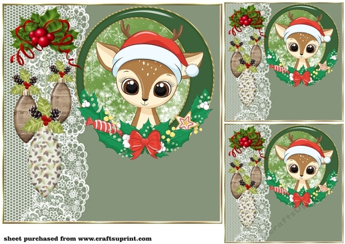 3 Green Christmas animal card front/toppers 6