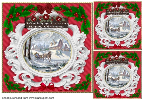 3 Red ceramic frame Christmas scene card front/toppers 2