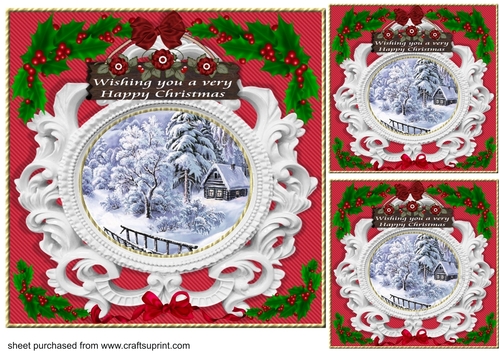 3 Red ceramic frame Christmas scene card front/toppers 3